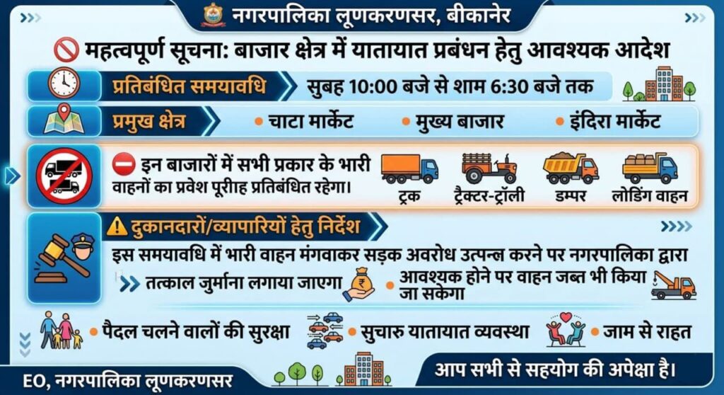 लूणकरणसर में यातायात प्रबंधन को लेकर दिशा-निर्देश जारी, आमजन से सहयोग की अपील
